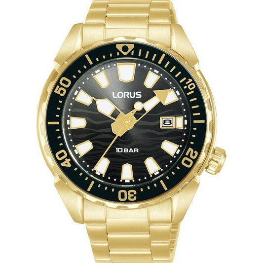Lorus Gents PVD Gold Sport Black Dial 3-Hands Watch