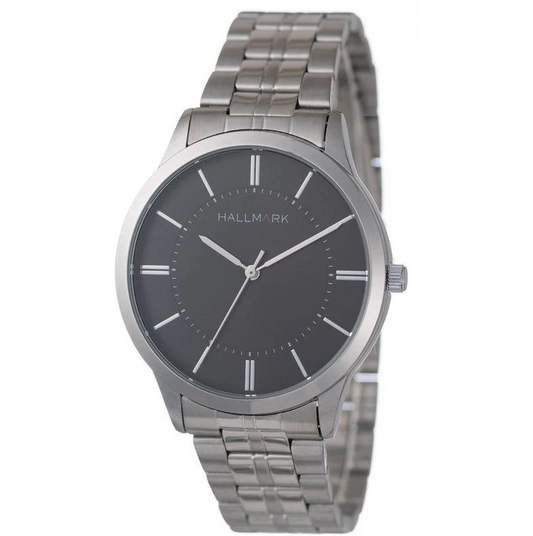 Hallmark Gents Silver Bracelet Black Dial Watch