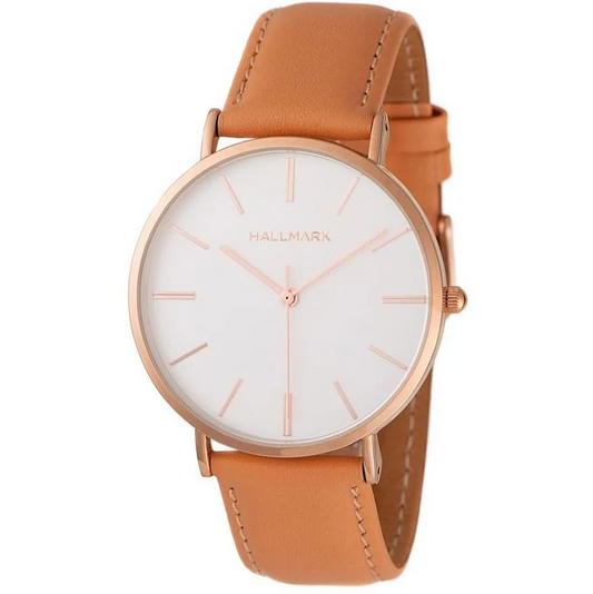 Hallmark Gents Leather Tan Strap White Dial Watch
